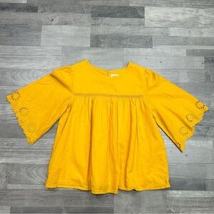 Cat & Jack Girls Mustard Yellow Eyelet Blouse Top L